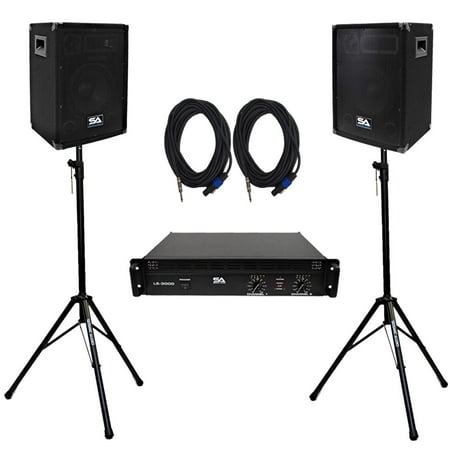 Seismic Audio Pair 8" PA DJ Speakers with Amplifer Stands & 50' Cables Pro Audio LoudSpeakers - SA-8KT4