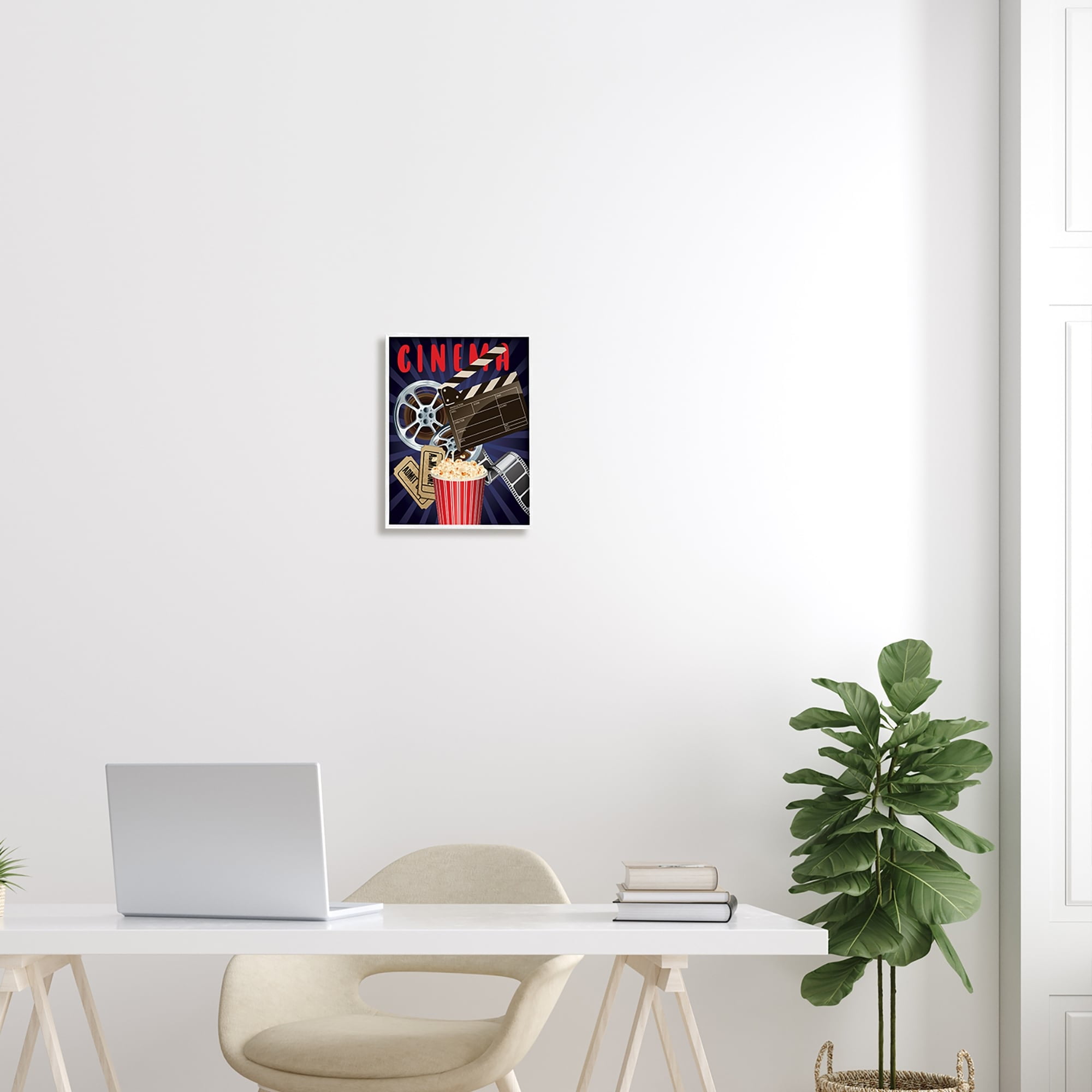 Stupell Industries Cinema Movie Reel Popcorn Entertainment Sign Graphic Art White Framed Art Print Wall Art, Design by Yvonne Coleman Burney