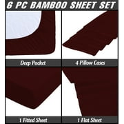 6 Piece Luxury Rayon Made From Bamboo Sheets Set- King Burgundy Sheets, Softer Than Cotton-Up To 16 Deep Pockets-Wrinkle Free-Extremely Soft Bamboo Derived Rayon Sheets- King,Burgundy