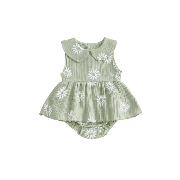 BemeyourBBs Newborn Baby Girl Summer Clothes Infant Baby Girl Daisy Romper Dress Doll Collar Sleeveless Flower Print Bodysuit Jumpsuit Playsuit