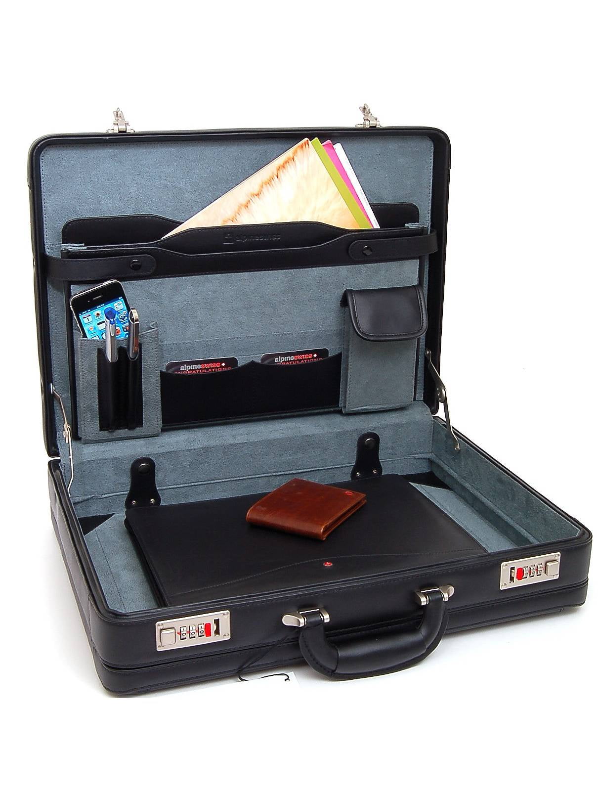 Alpine swiss expandable leather attache briefcase deals