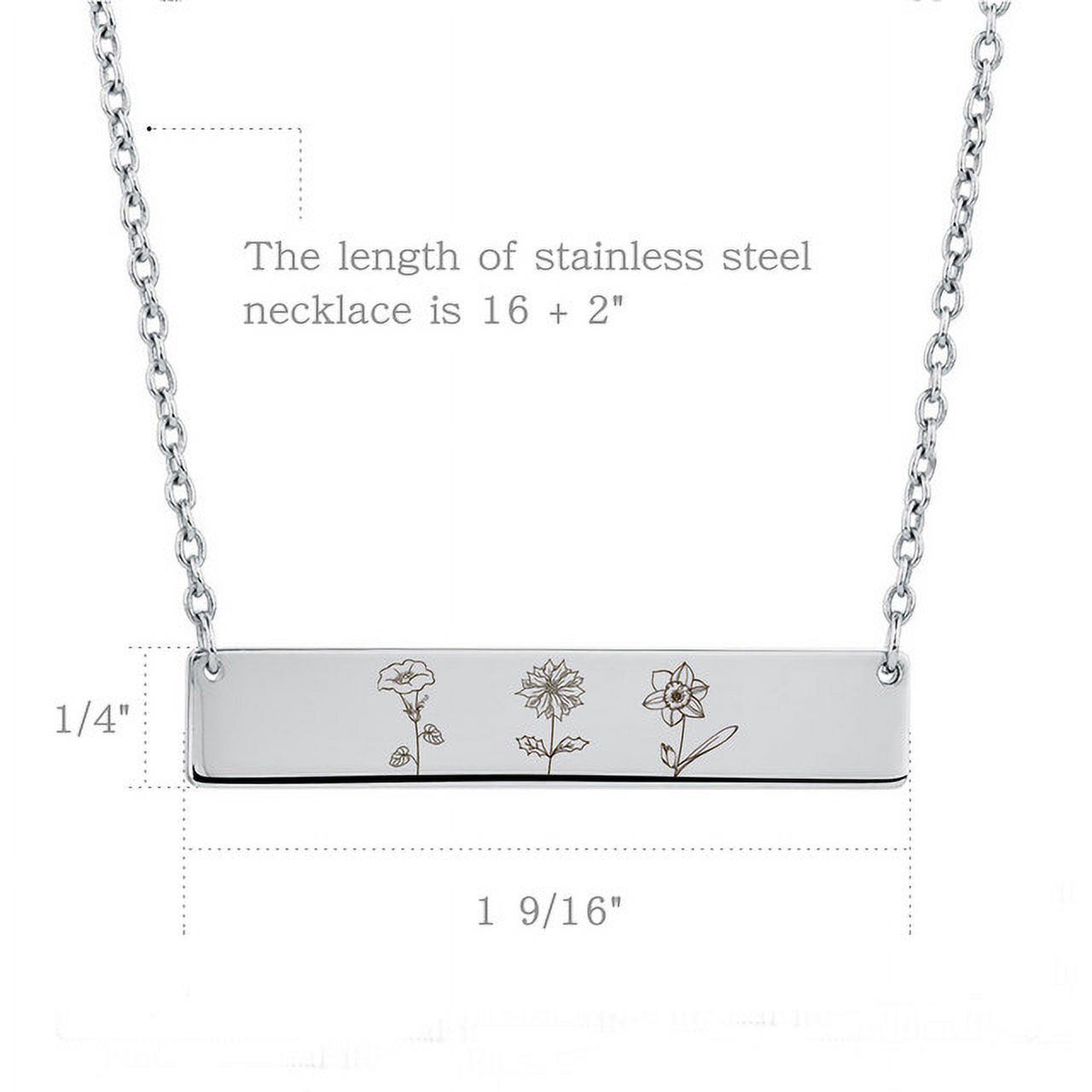 Personalized Birth Flower Family Bar Necklace for Her - Combined Birth Flower Necklace - Poppy Necklace with Back Engravable Name - Bithday gift for Mom