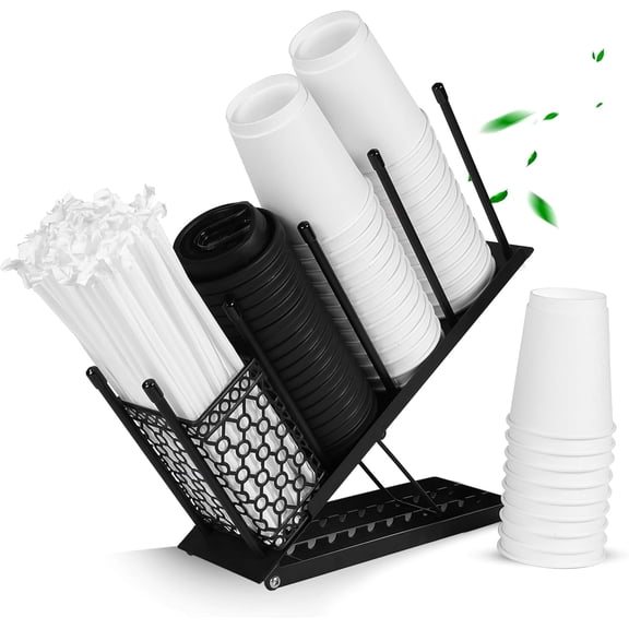 SUMMIT Cup Dispenser - Heavy-Duty Metal Coffee Cup Holder for Countertop with Adjustable Height - Cup Organizer for Restaurant,Cafe,Office Kitchen or Break Room, Home Coffee Bar - 11.5x4.5x15", Black