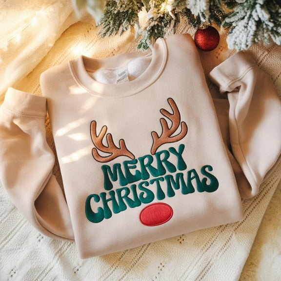 Embroidered Merry Christmas Reindeer Sweatshirt Reindeer Shirt Christmas Family Shirt Christmas Shirt Merry Christmas Shirt Christmas Gifts