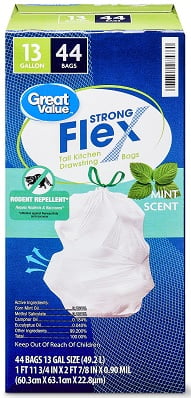 Great Value Strong Flex 13 Gallon Tall Kitchen Trash Bags, Mint