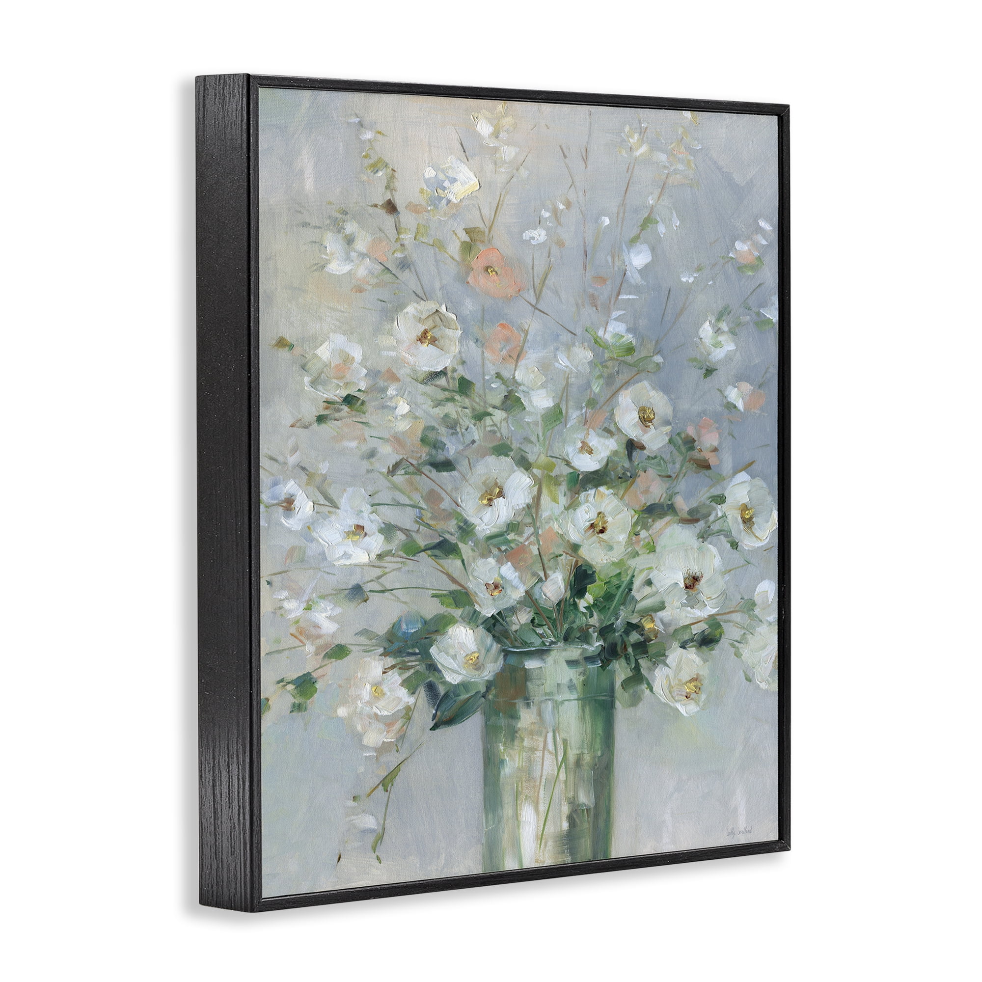 Stupell Industries Delicate White Blossoms Impression Black Framed Giclee Art, design by Sally Swatland