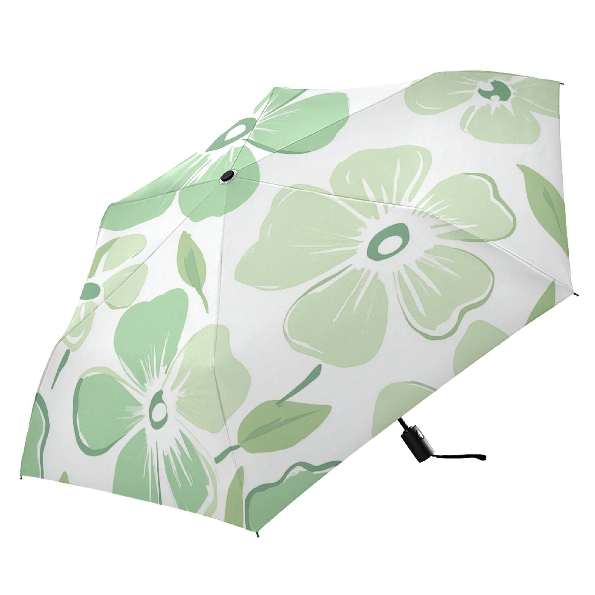 FORMRS Travel Umbrella Folding Auto Open Close Windproof Rain UV Protection, Green Floral