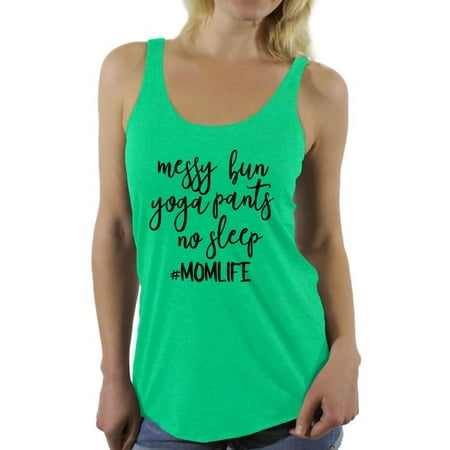 Yoga Tank Top Shirt Awkward Styles Women's Messy Bun Yoga Pants No Sleep It's a Momlife Graphic Racerback Tank Tops Black ()
