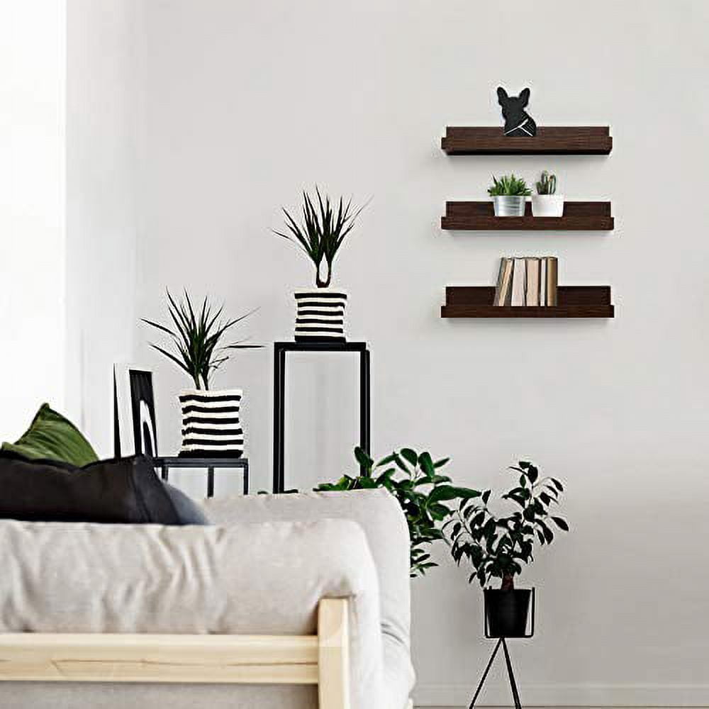 Americanflat Picture Ledge Shelf Set of 3 - Floating Shelves with Lip for Picture Display - Mahogany