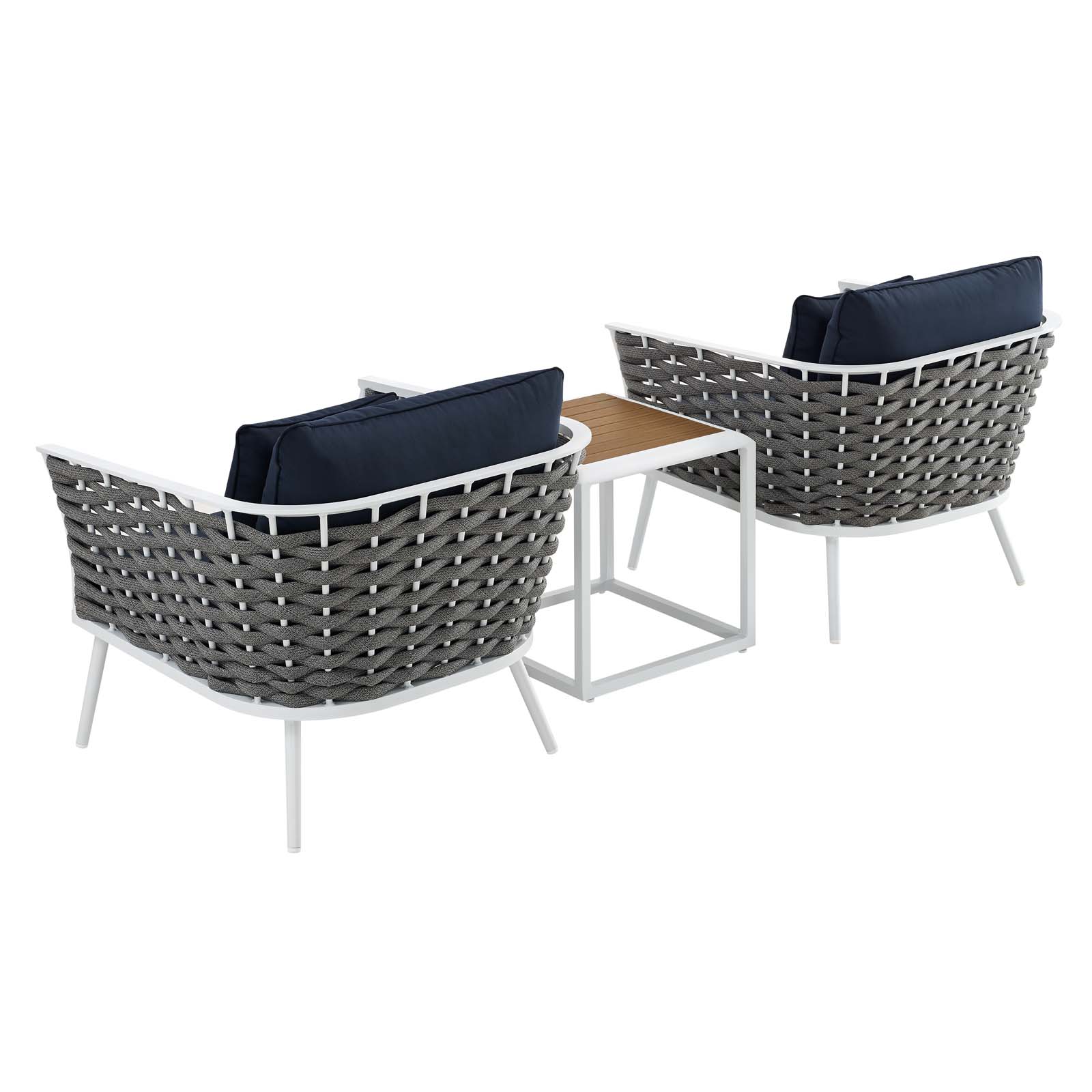 Modern Contemporary Urban Outdoor Patio Balcony Garden Furniture Lounge Chair Armchair and Side Table Set, Fabric Aluminium, White Navy - image 2 of 8