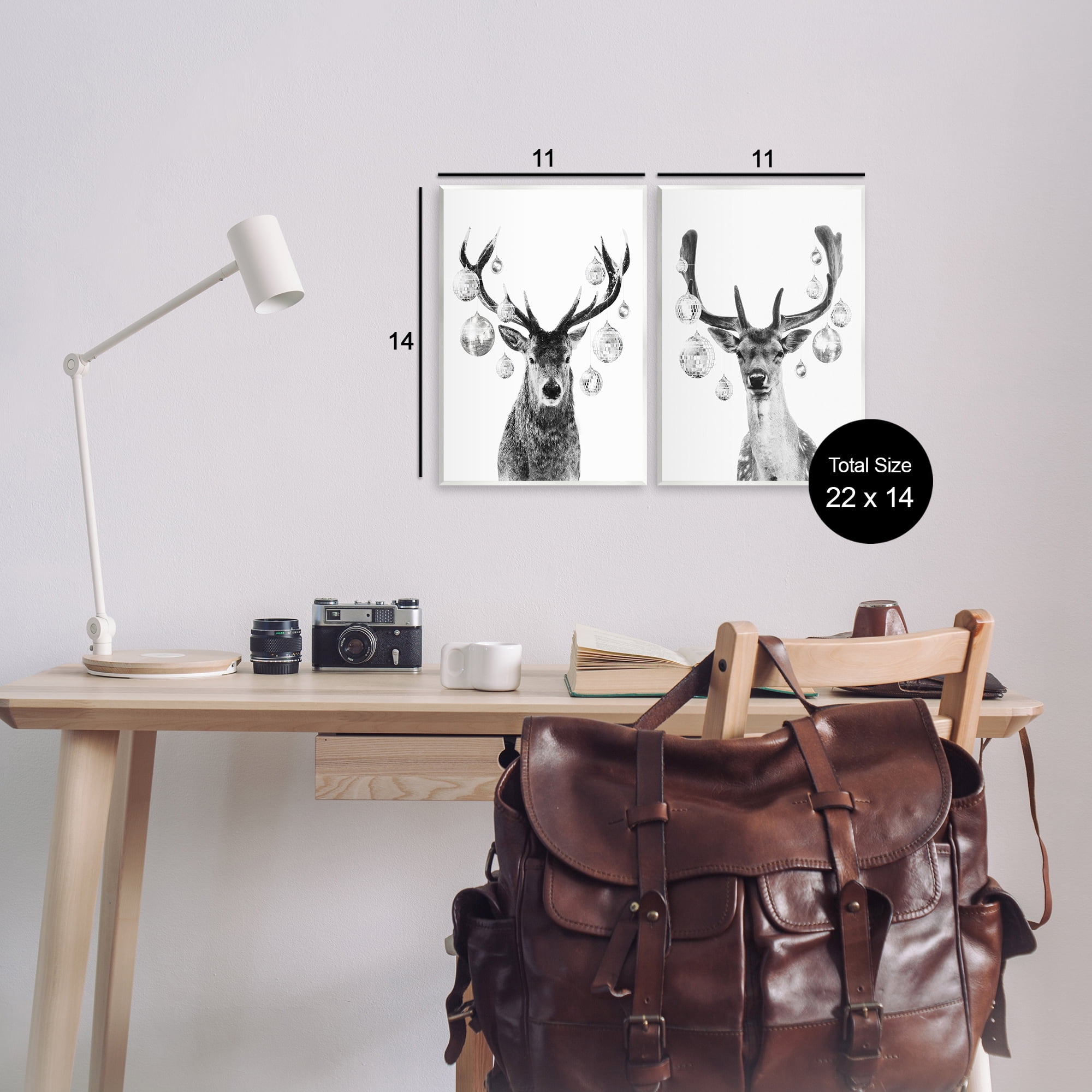 Stupell Industries Black and White Disco Deer Holiday Painting Unframed Art Print Wall Art, 11 x 14, Set of 2