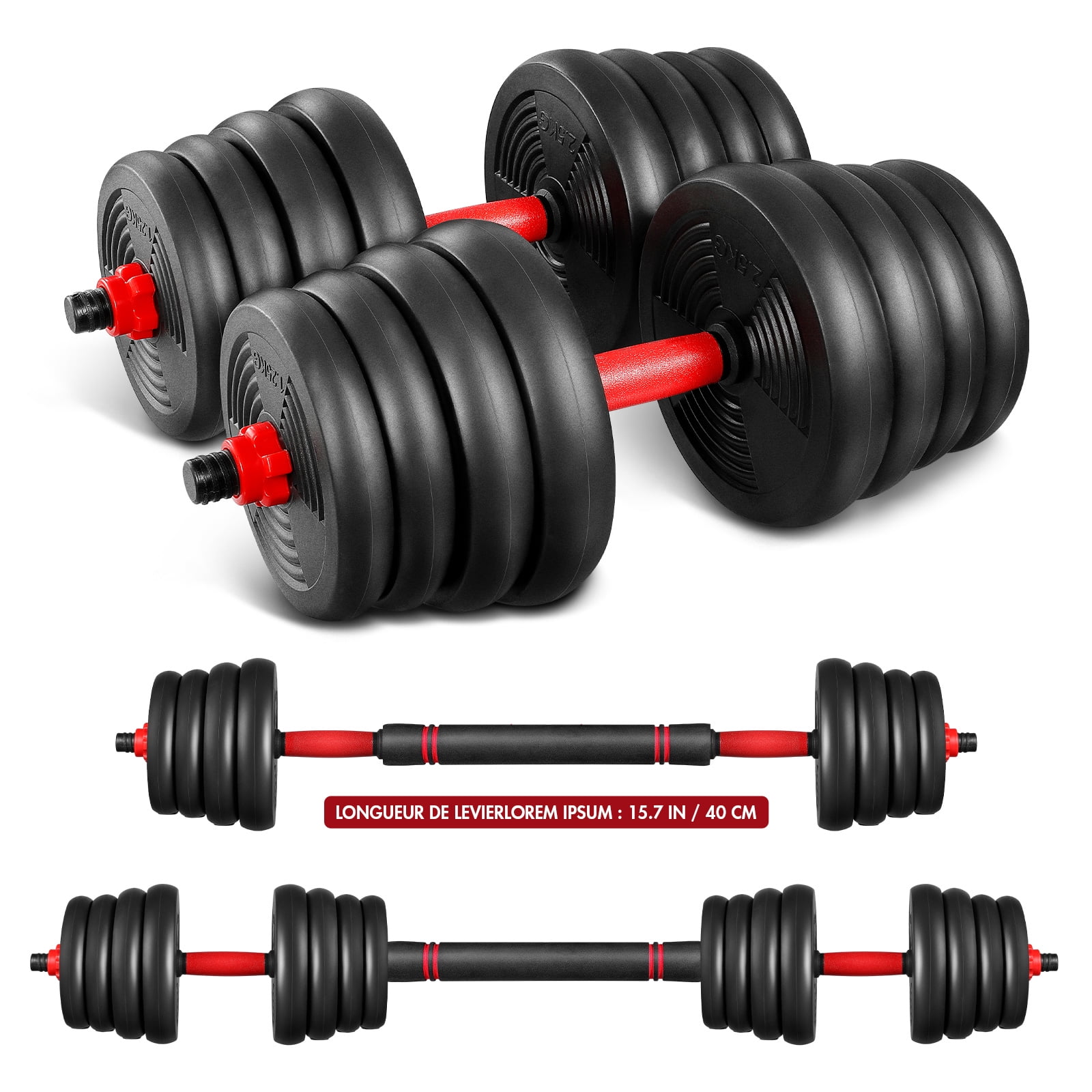 GEEMAX Adjustable Dumbbell Set Weight Barbell Plates GYM Home Workout 44/66LBS 