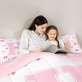 thumbnail image 4 of Manfei Kawaii Bow Letter Monogrammed H Bedding Comforter Set 7-Piece for Kids Girls,Geometric Stripes King Bedding Sets for Teens Female,Pink Reversible,Luxury Bedroom Decor, 4 of 7