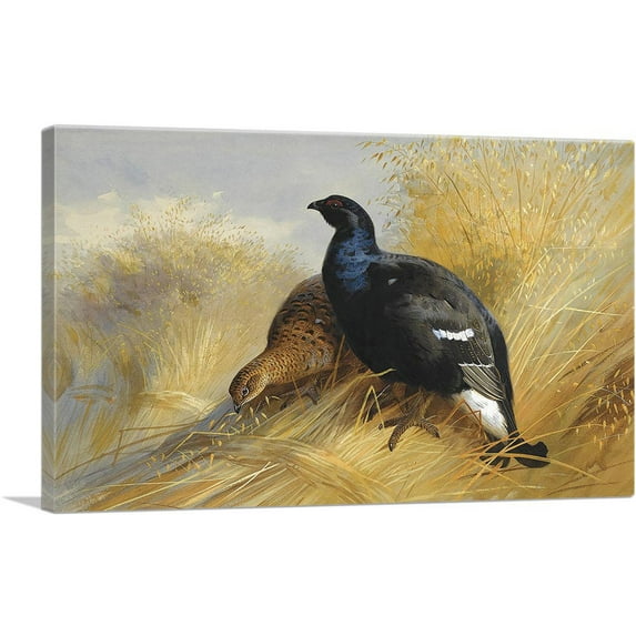 ARTCANVAS Blackgame On Corn Stooks 1898 Canvas Art Print by Archibald Thorburn - Size: 26" x 18" (0.75" Deep)