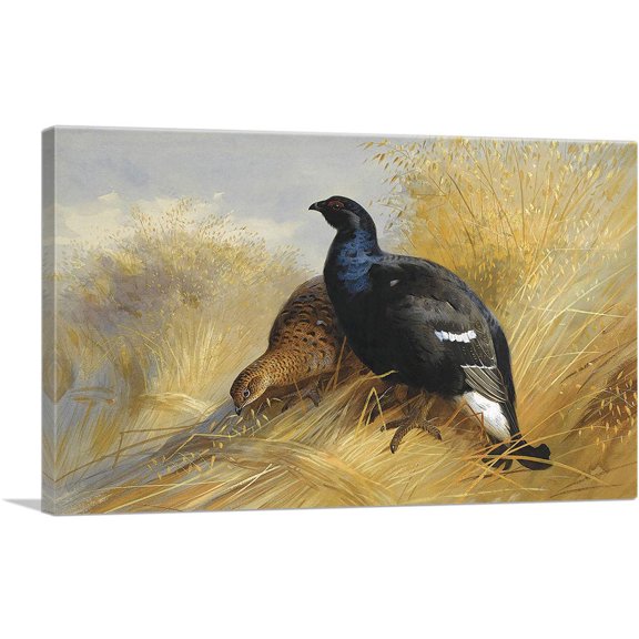 ARTCANVAS Blackgame On Corn Stooks 1898 Canvas Art Print by Archibald Thorburn - Size: 26" x 18" (0.75" Deep)