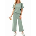 thumbnail image 2 of Women'S Leisure Travel Vacation Wear Two-Piece Suit Short Sleeve Wide Leg Pants Casual Suit Light Green S, 2 of 6
