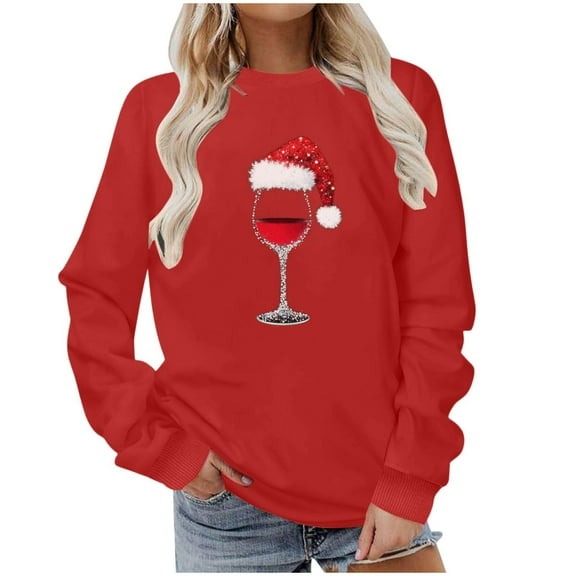 Busydd Christmas Shirts for Women Trendy Holiday Graphic Long Sleeve Sweatshirt for Women Comfy Cotton Round Neck Womens Sweatshirts XL