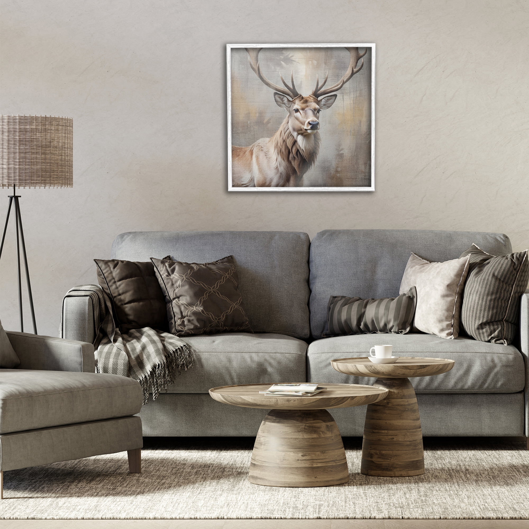 Stupell Industries Rustic Stag with Majestic Glance White Framed Giclee Art, design by Susan Arnot