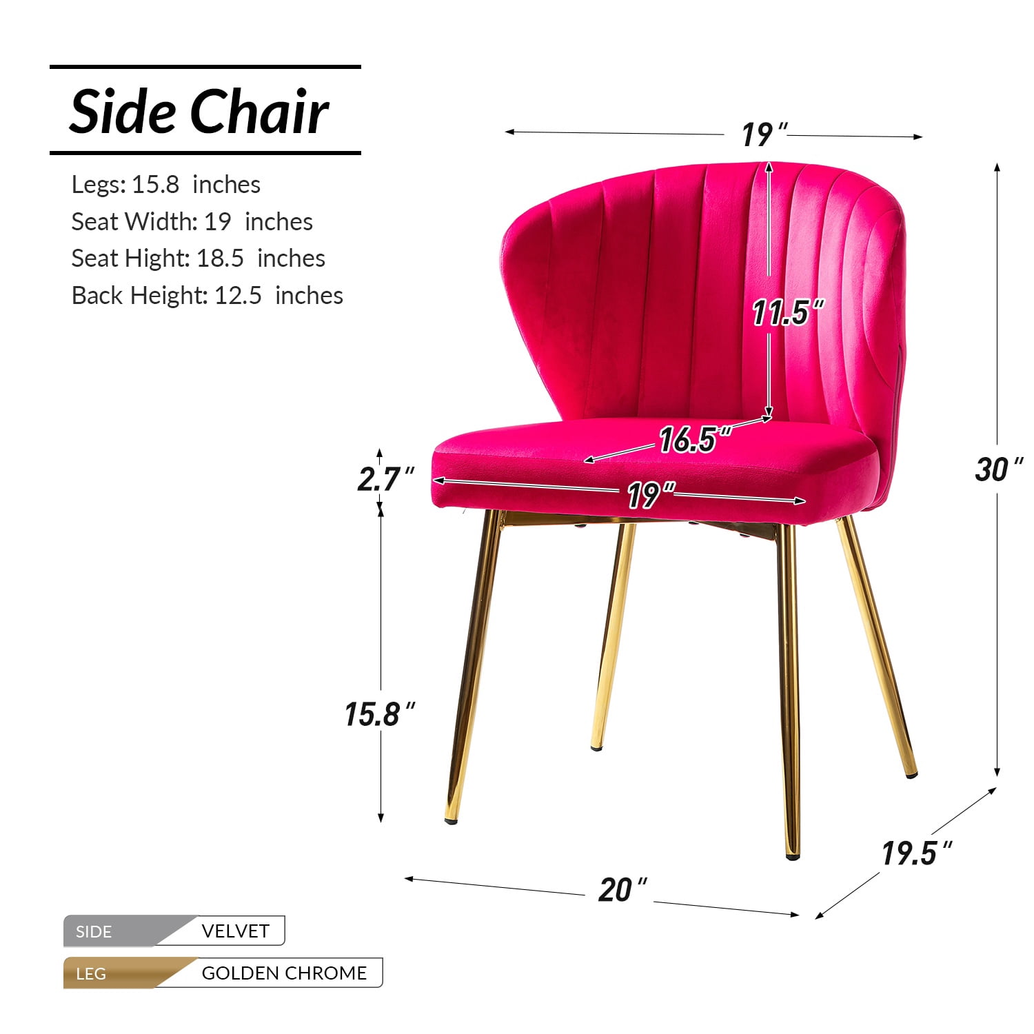 Tina's Home Velvet Dining Chairs Set of 2 Upholstered Wingback Side Chairs Living Room Kitchen Fushia