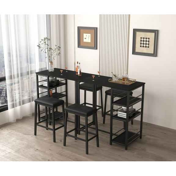 Segmart 3-Piece Dining Table set,Compact Kitchen Table Set for 2 with Storage Shelves, Upholstered PU Leather Stools, Black Dinette for Small Space & Apartment