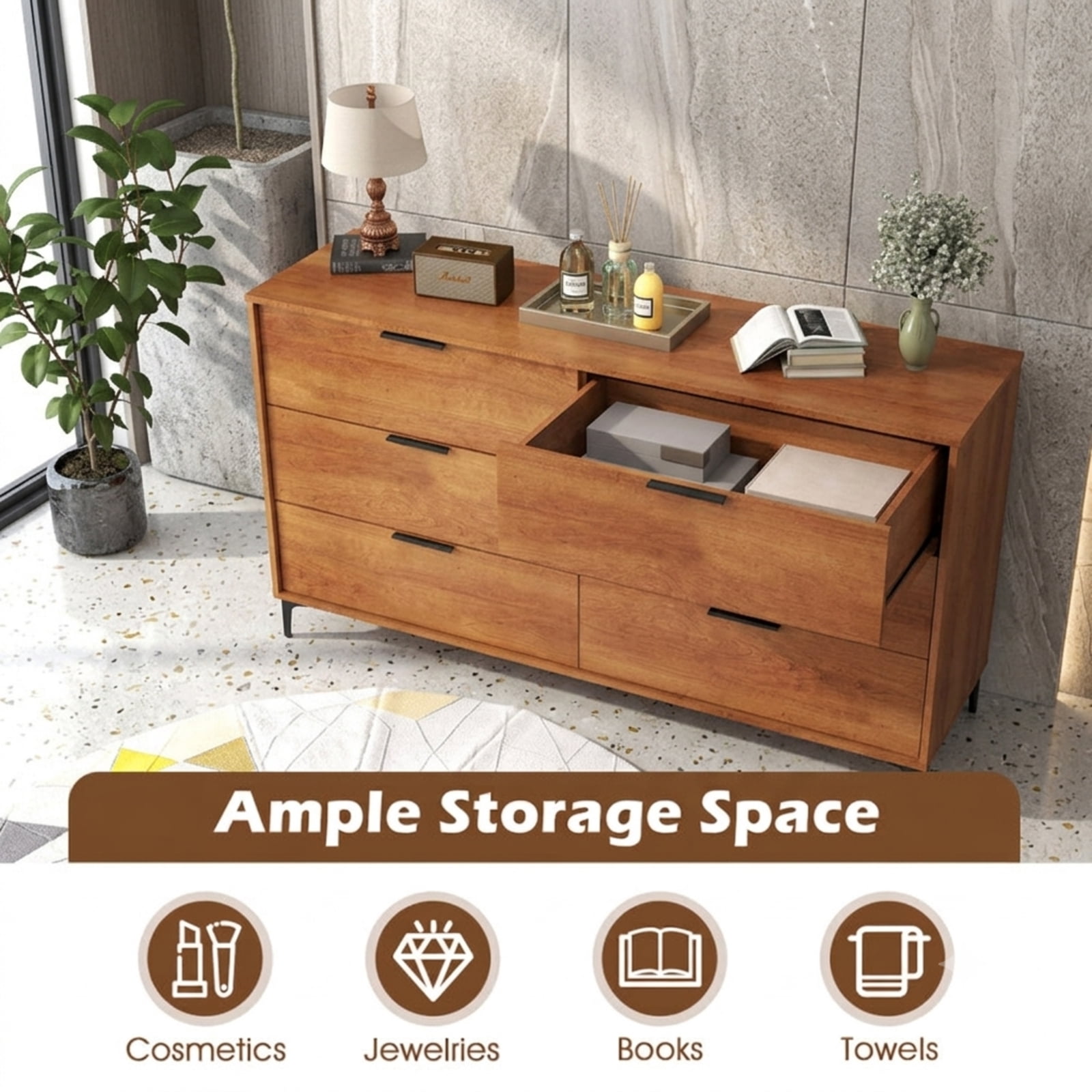 Furnibear 6 Drawer Dresser with Interlock System for Bedroom and Living Room Storage