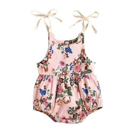 

OAVQHLG3B Infant Toddler Baby Girls Flowers Straps Sleeveless Jumpsuit Summer Casual Bodysuit Clothes