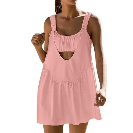 TOWED22 Women Tennis Dress with Built in Shorts and Bra Sleeveless Casual Summer Backless Golf Dress Workout Athletic Dress(Red S)