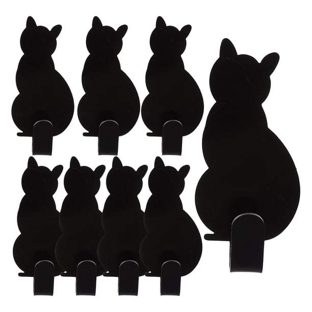 PTOOTP 8 ganchos adhesivos creativos con forma de gato, de acero inoxidable, sin clavos, para colgar toallas, abrigos y decorar la pared (gris)