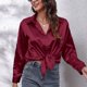 thumbnail image 4 of Camisa de manga larga de satén imitación seda para mujer - Blusa de estilo europeo, poliéster, ropa de trabajo informal, cinco tallas, 4 of 7
