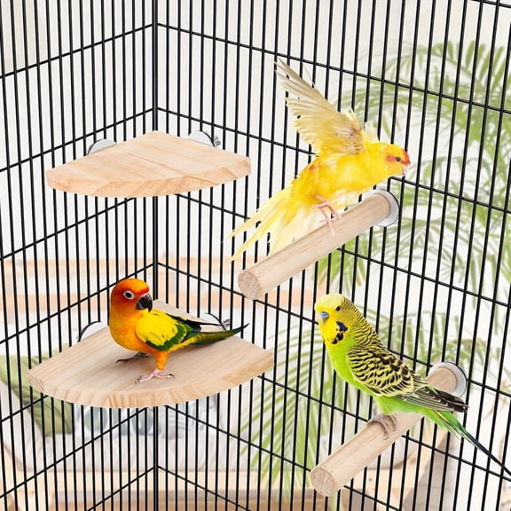 Aystkniet 2 Pack Bird Perch Platform, Parrot Stand Sector Playground Wood Perch Stand Toy Cage Accessories Exercise Toy for Parakeet Conure Cockatiel Budgie Gerbil Rat Mouse Chinchilla Hamster