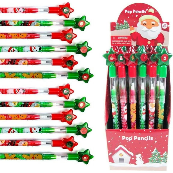 Tinymills 24 Christmas Stacking Pencils with Star Shaped Erasers
