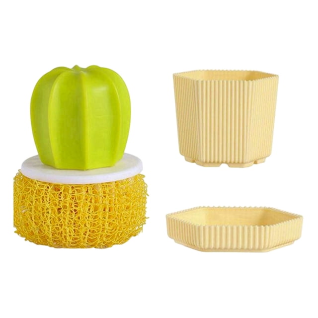 SIfdSeng Get it Fast Comfort Grip Soap Dispensing Kitchen Scrub Soap Dispensing Dish Brush Replaceable Cleaning Brush Dispenser Has Non Handle for Cleaning Dishes Pans