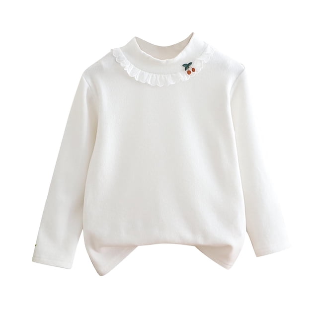 MeetoTime Children's Base Shirt Half High Neck White Floral Long Sleeved Round Neck Top Kids Spring Fall Clothes