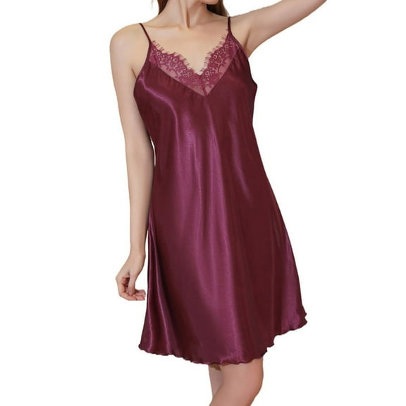 Ashirexll Sleep Shirts for Women Sling Slim Large V-Neck Lightweight Comfortable Elegant Solid Color Camisole Sleepshirt Brown M