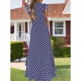 thumbnail image 6 of Navy Polka Dot V-Neck Wrap High-Low Maxi Dress For Women, 6 of 6