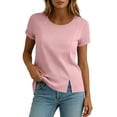 thumbnail image 6 of DeHolifer Women's T-Shirts Casual Cap Sleeve Solid Color Crewneck Lightweight Summer Tee Top Pink M, 6 of 7