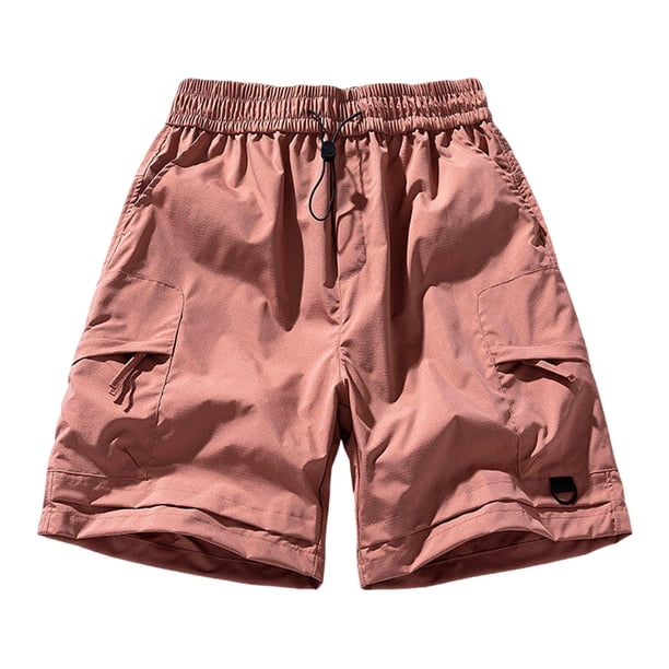 Mens Shorts Cintura Elástica con Bolsillos Color Sólido Casual Cremallera Bolsillo Shorts de Ropa de Trabajo, Poliéster