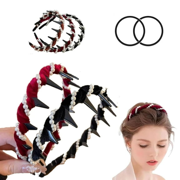 High Skull Headbands for Women, Retro High Skull Pearl Headband, Reversible Headband with Teeth, Elegant Non Slip Beaded Hair Hoop Headbands, Vintage Artificial Pearl Hairband