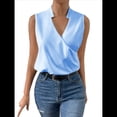 thumbnail image 3 of Camisetas Sin Mangas Plisadas para Mujer, Blusas Casuales Sin Mangas con Cuello en V, Camiseta Básica de Verano Azul XXL, 3 of 7