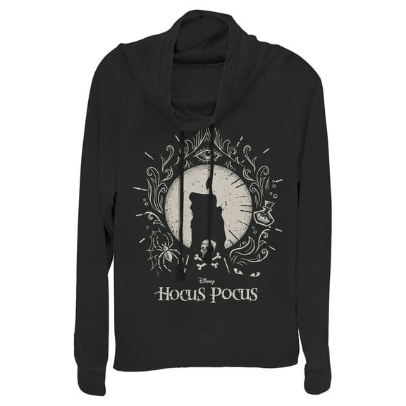 Junior's Hocus Pocus Black Flame Candle Cowl Neck Sweatshirt Black Small