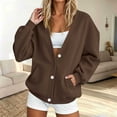 thumbnail image 2 of Winter Womens Button Up Sweatshirt V-Neck Long Sleeve Front Cardigan Fall Loose Coat with Pockets, 2 of 7