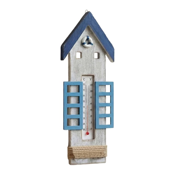 Termómetro de madera con termómetro náutico para pared, decorativo para colgar en el jardín. Casa 30x10cm