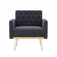 thumbnail image 2 of Sillón de terciopelo Sofá único Sillas de lectura laterales tapiceadas modernas con brazo y pierna de metal de oro para sala de estar dormitorio, 2 of 5