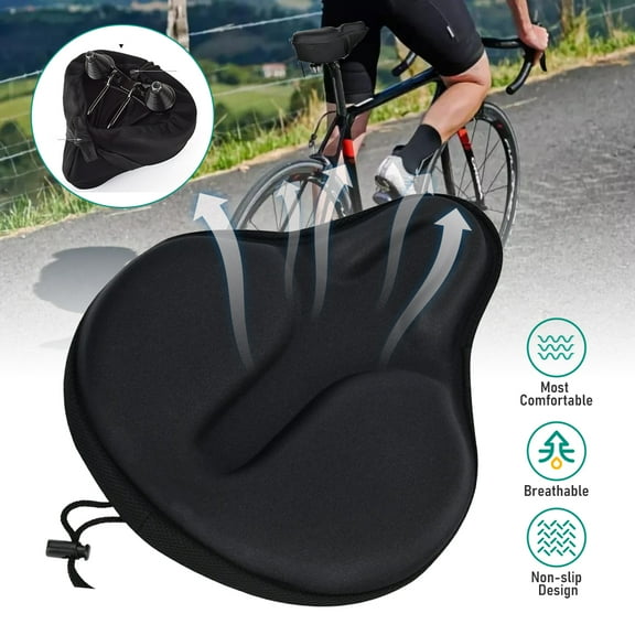 Bike Seat Cover, 2in1 Bike Seat Cushion & Bike Seat Rain Cover with Drawstring, Gel Padded Bike Seat Cover for Men Women Comfort