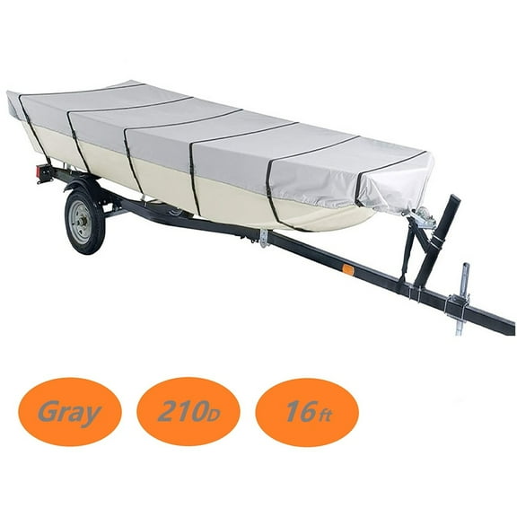 Labwork Jon Boat Cover 16ft x 75in, 210 Denier Polyester Waterproof Heavy Duty Gray Boat Cover with Adjustable Straps