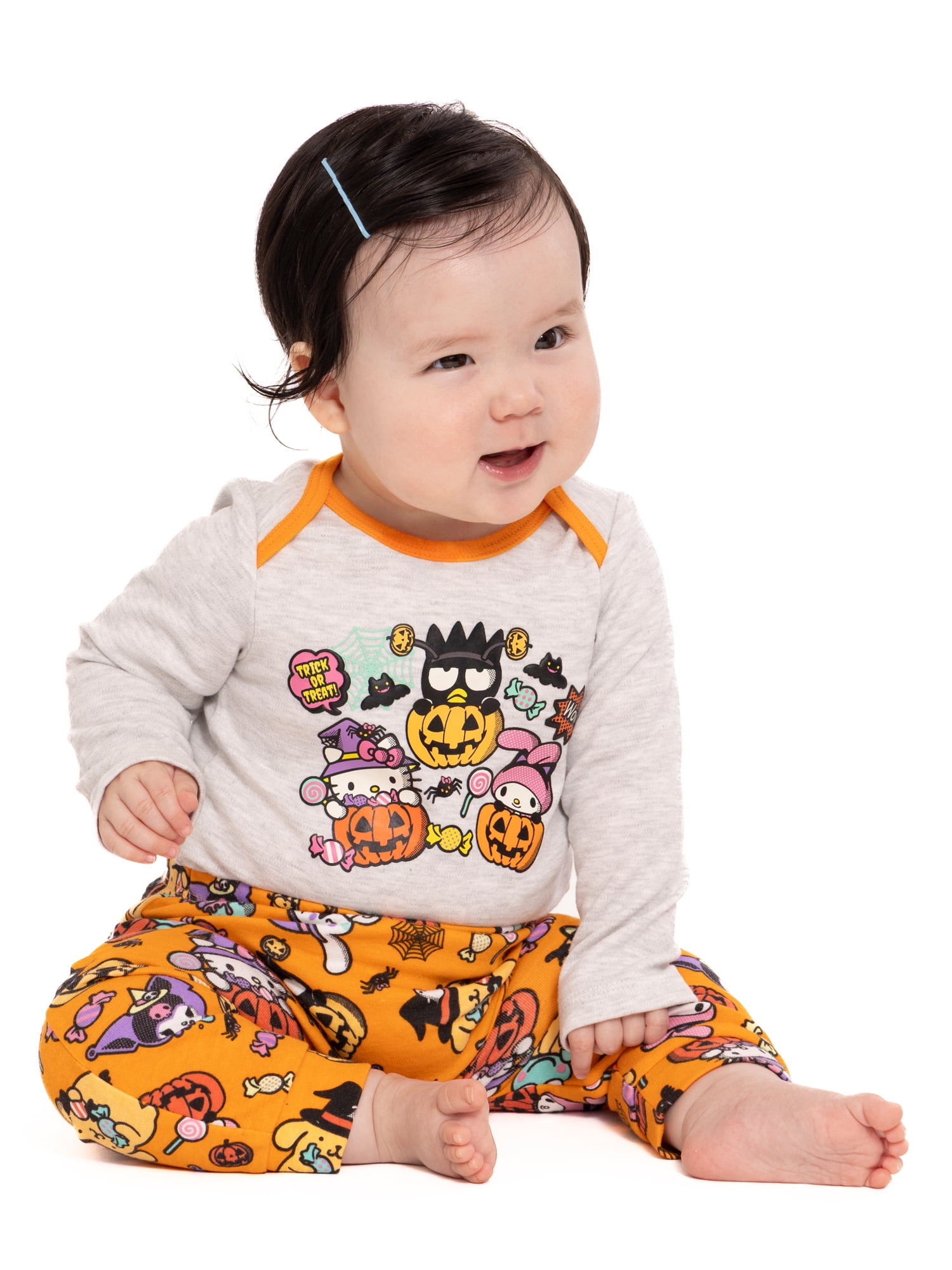 Halloween Hello Kitty and Friends Baby Girls Bodysuit and Pants with Bib Outfit Set, 3-Piece, Sizes 0M-12M