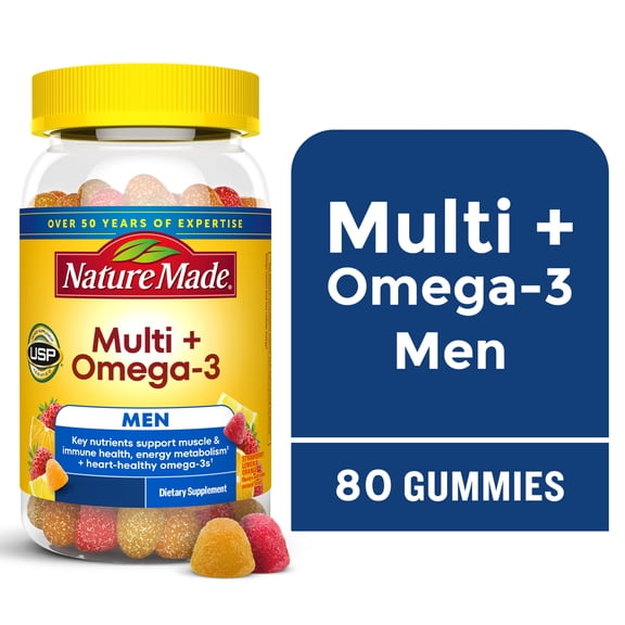 Nature Made Mens Multivitamin Omega-3 Gummies for Daily Nutritional Support, 80 Count
