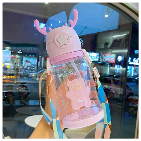 

Water Bottle Antlers Shape Cartoon Print Water Bottle Built In Sealing Ring Antler Shaped Cute Thermoses Purple 600ml