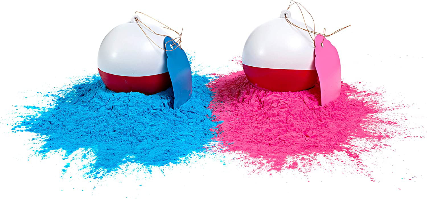 Gender Reveal Fishing Ball 2 Pack, Pink & Blue Set, Exploding Powder Red  and White Fishing Bobber Lure, Gender Reveal Party Ideas