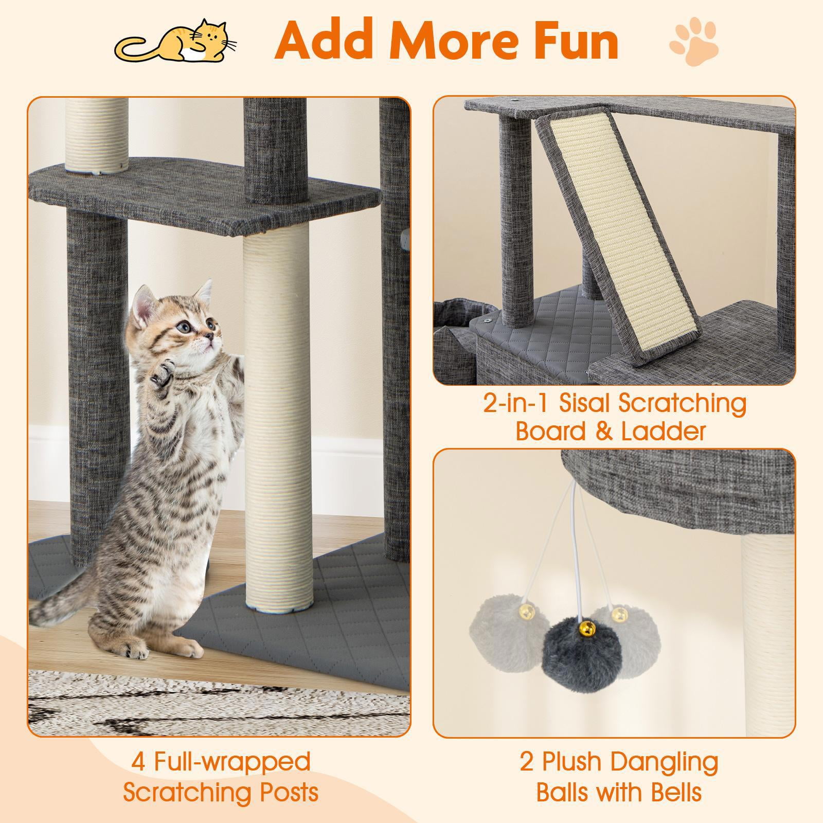Barara King 71Inch Tall Cat Tower with Scratching Posts, Multi-Level Large Cat Tree, Modern Cat Tower Tree for Indoor Cats, Gray